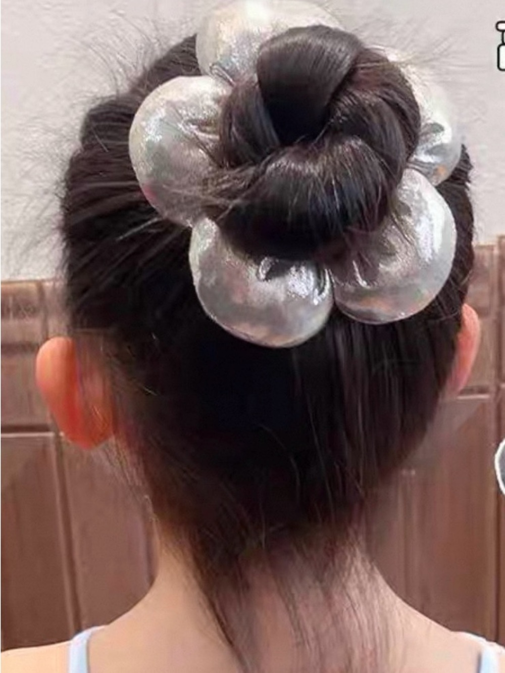 Metallic Silver Padded Scrunchie - Picture 2 of 2
